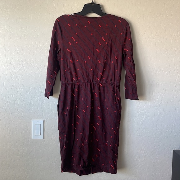 Boden Cressida Dress Faux Wrap Jersey Maroon Dots Size 6. With pockets. EUC - Picture 2 of 10